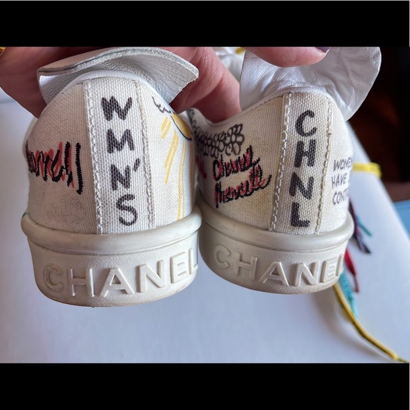 CHANEL X PHARRELL White Graffiti Limited Edition Sneakers, size 6 - Picture 9 of 13